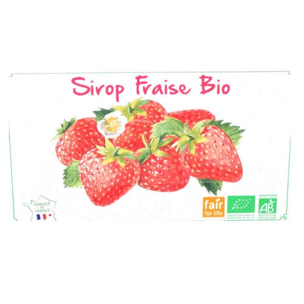 Sirop de fraise BIO* équitable. 12,90€/kg