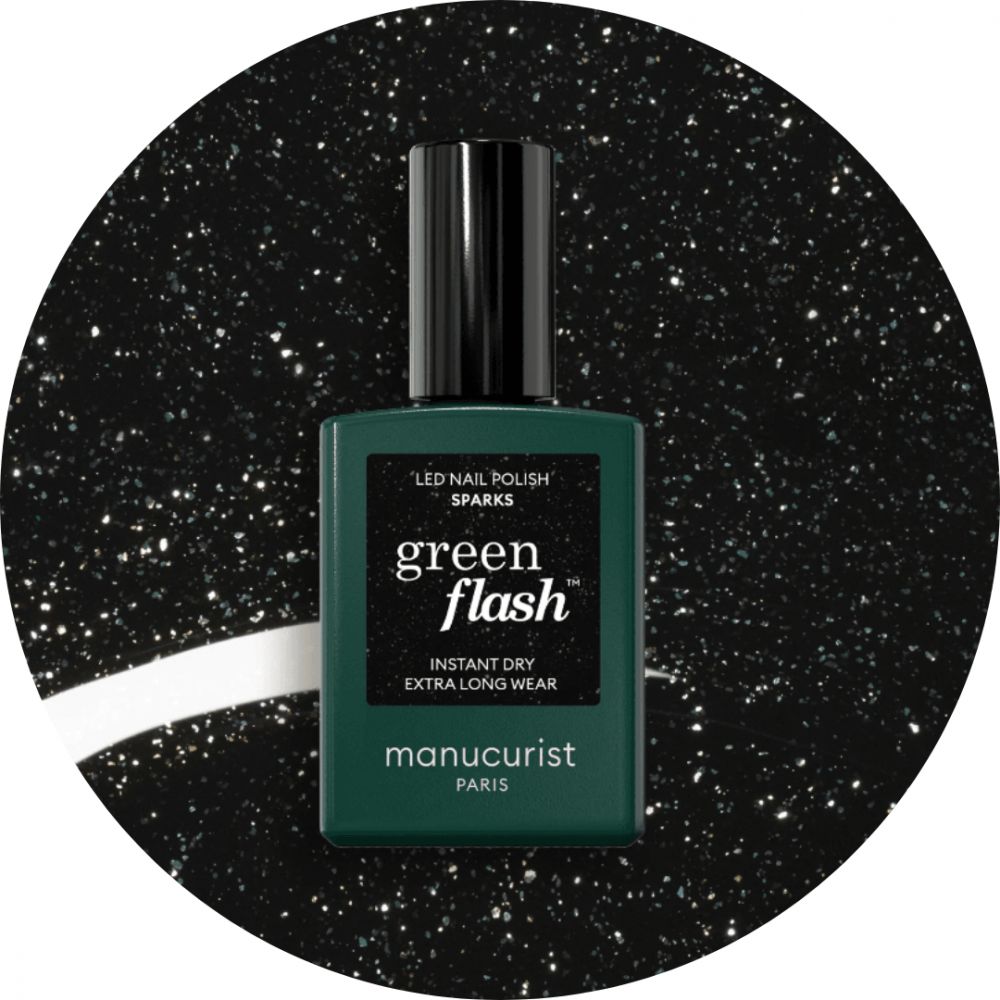 Vernis à ongles green flash 15ml sparks noir intense pailleté