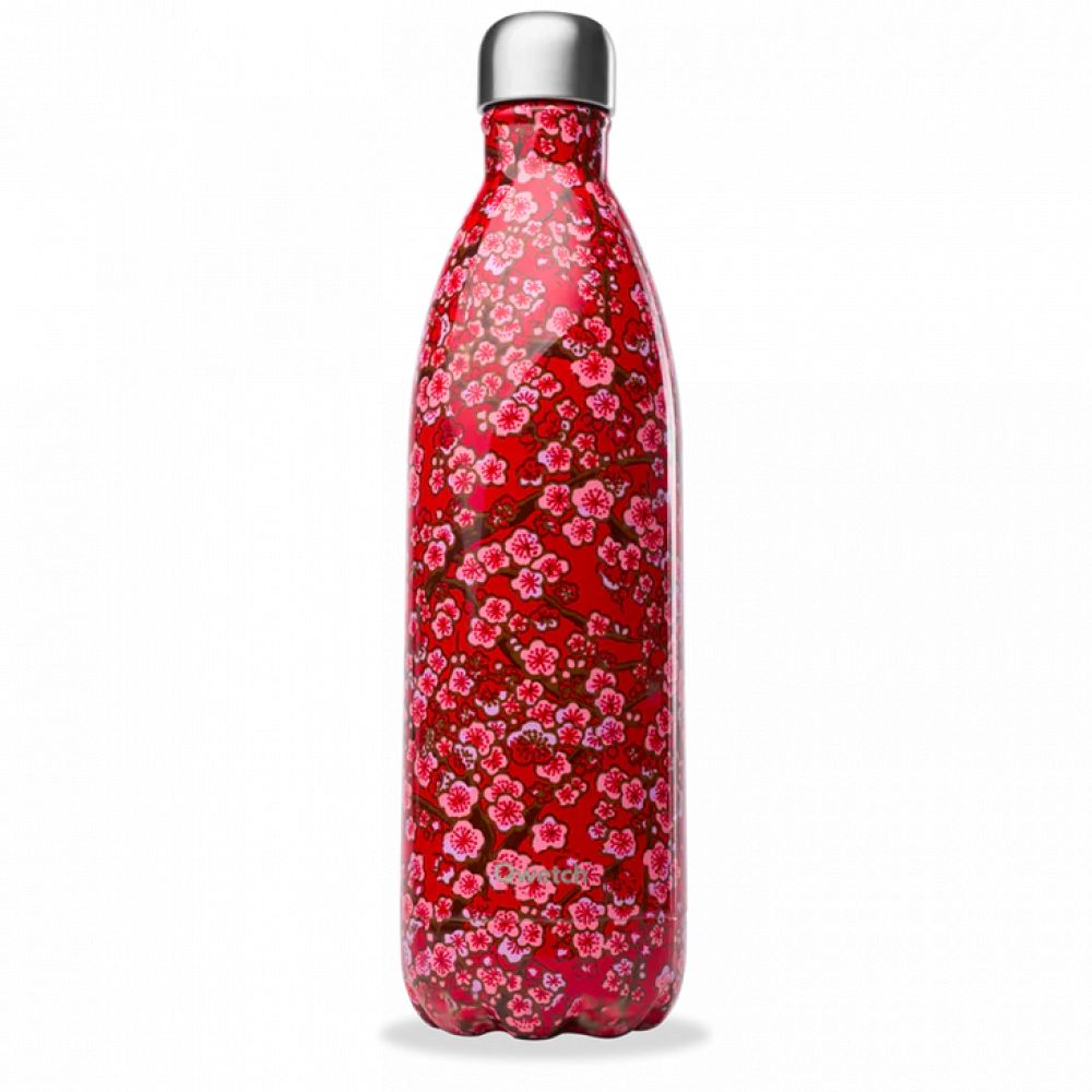 Gourde bouteille isotherme 1L flowers rouge