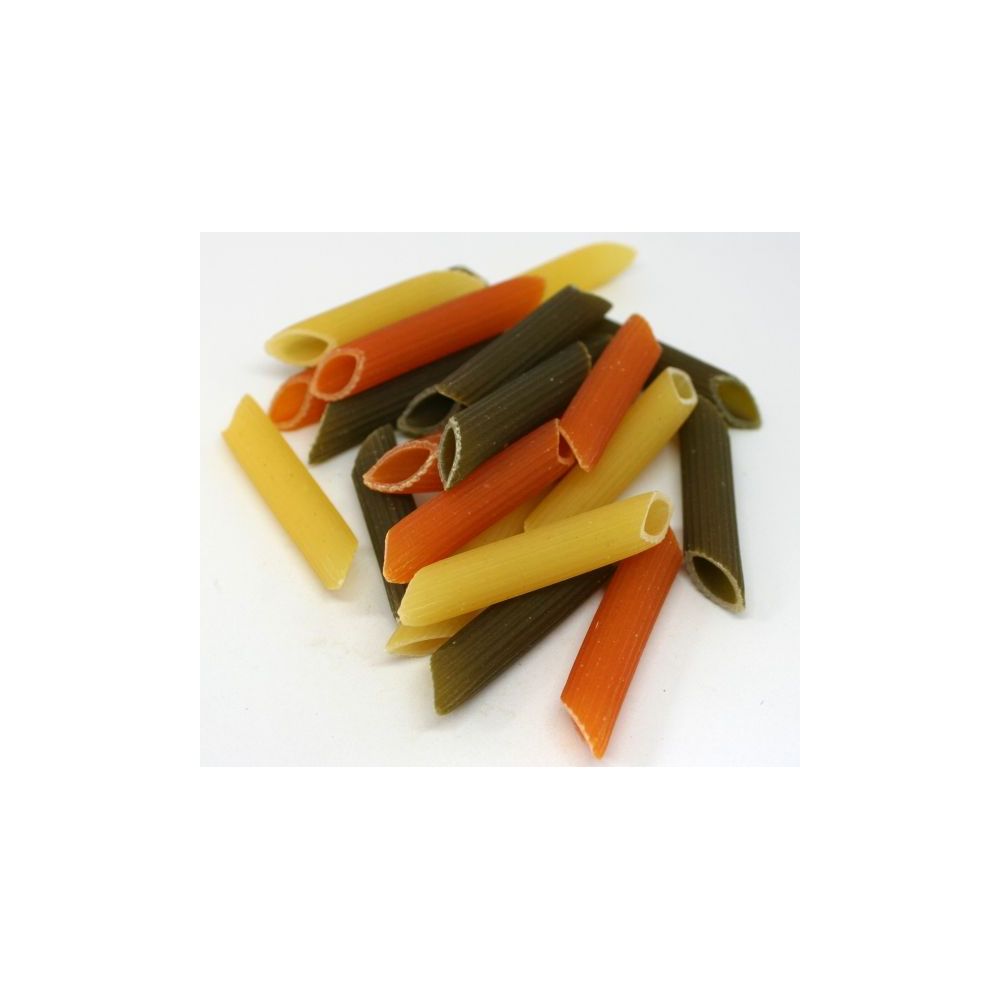 Pâtes penne tricolores BIO*. 5,90€/kg